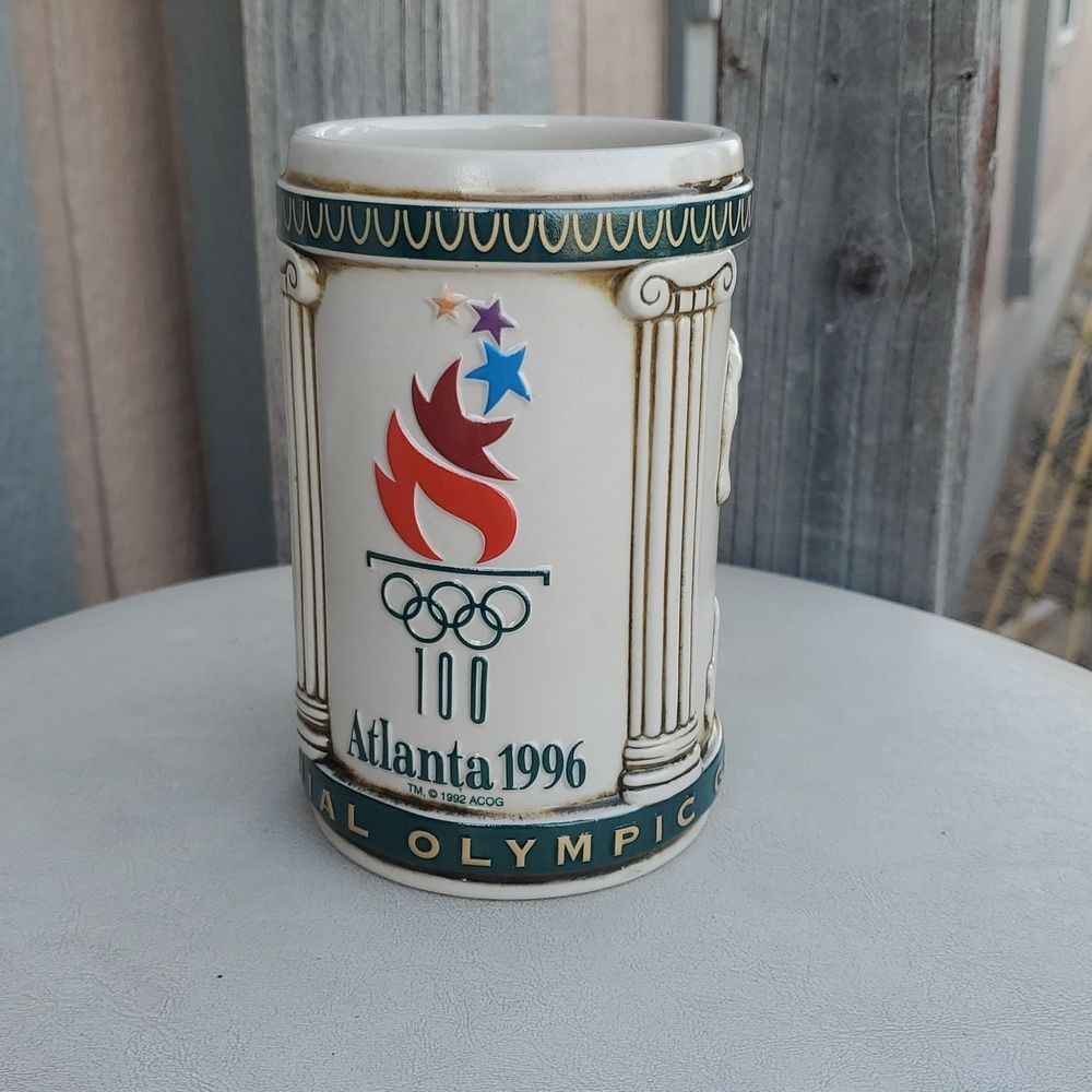 1996 Atlanta Olympic Games Ceramic Mug Greek Column Athlete Handles